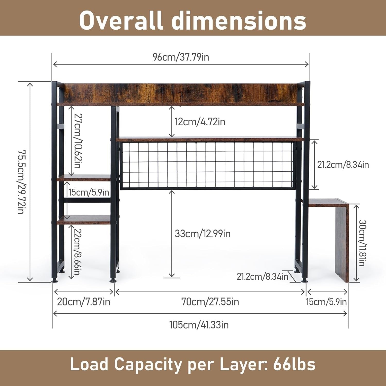 2-Tier Rustic Wood Metal Desktop Bookshelf Hutch Organizer Rack 105cm