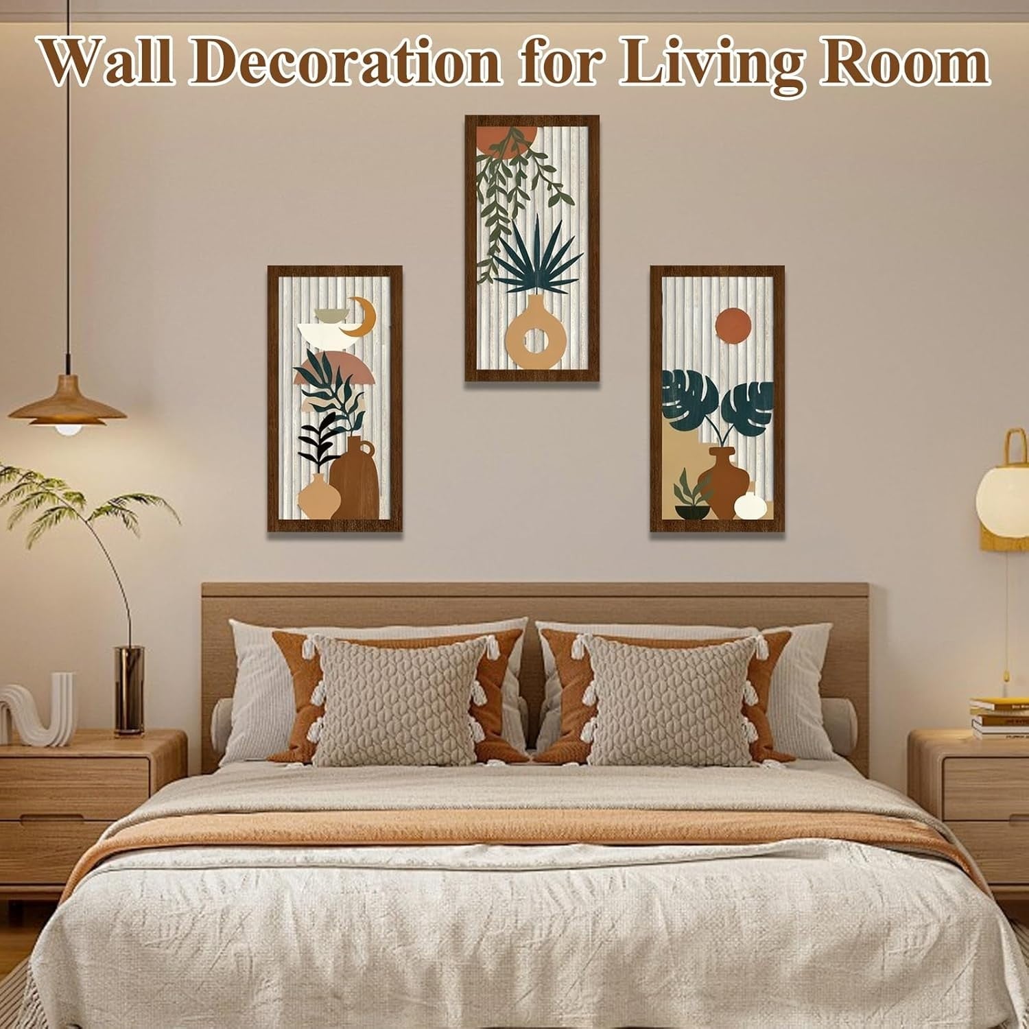 3 Pack Boho Wooden Wall Art Natural Wood Hanging Decor