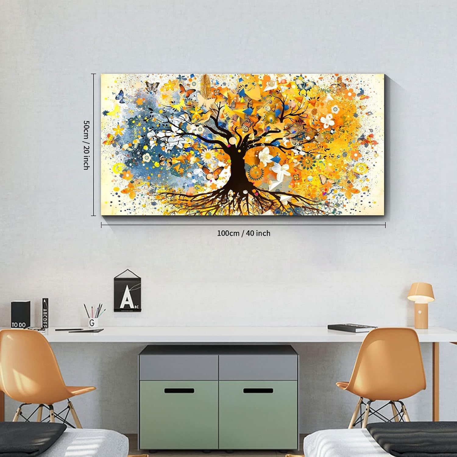 Large Tree of Life Canvas Wall Art Yellow Abstract Framed Print 100x50cm