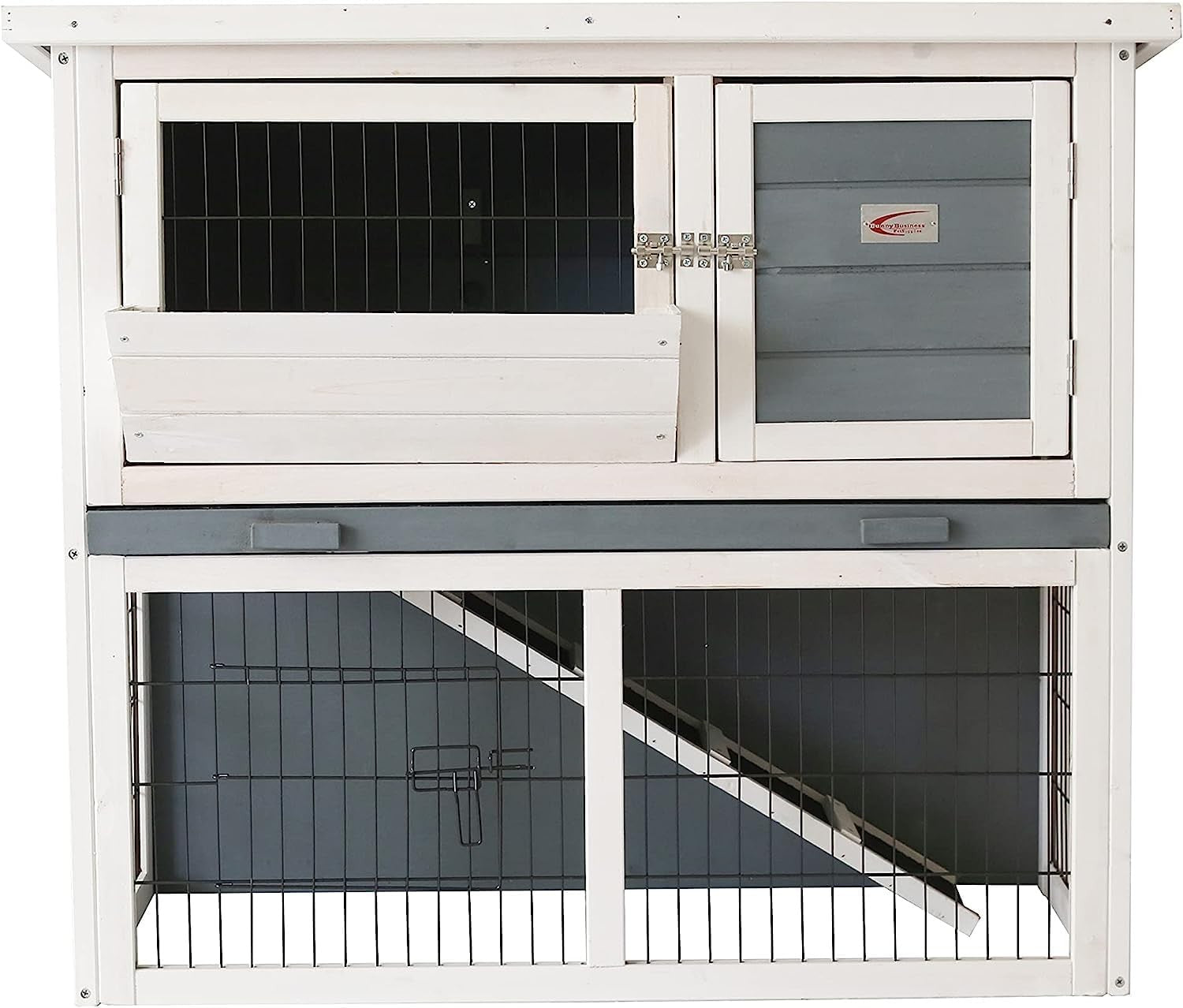 2 Tier Rabbit Hutch Outdoor Double Decker Guinea Pig Cage with Sliding Tray