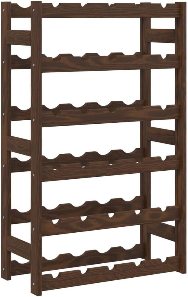 Solid Wood Wine Rack for 30 Bottles | Brown Pine Floor Standing Storage Shelf