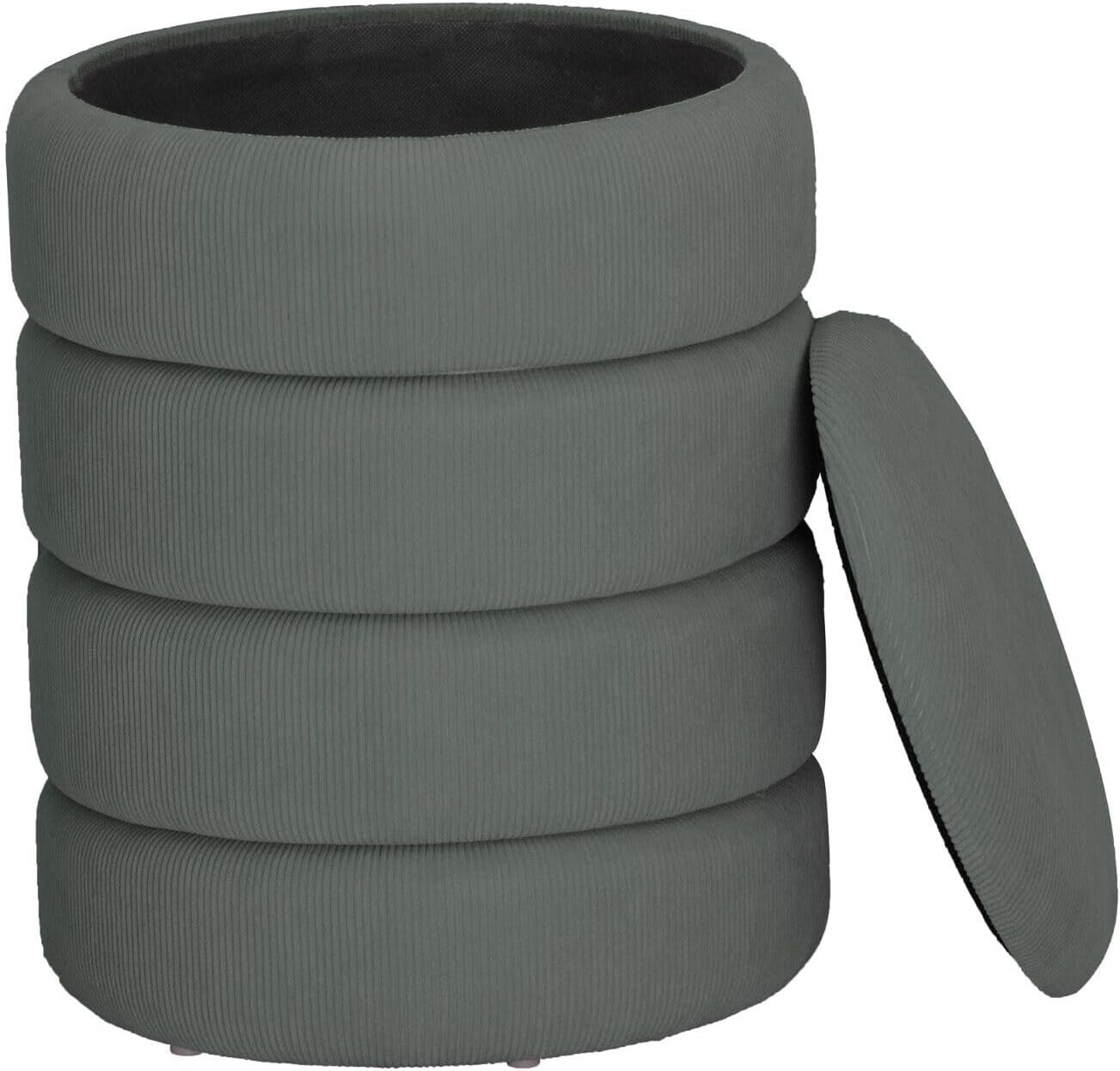 Light Grey Velvet Round Storage Ottoman Pouffe Footstool Vanity Stool