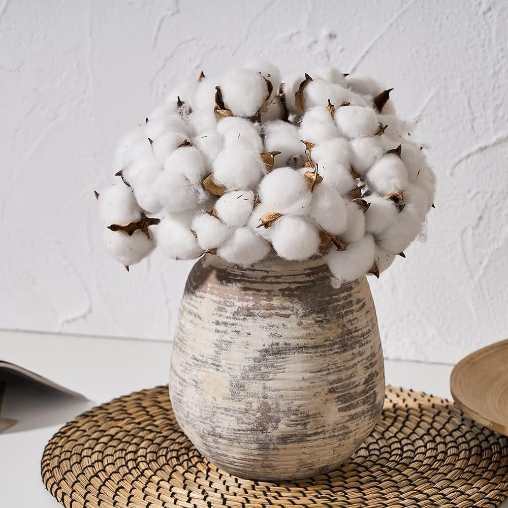 Rustic Terracotta Flower Vase 7.3in Whitewashed Ceramic Farmhouse Décor