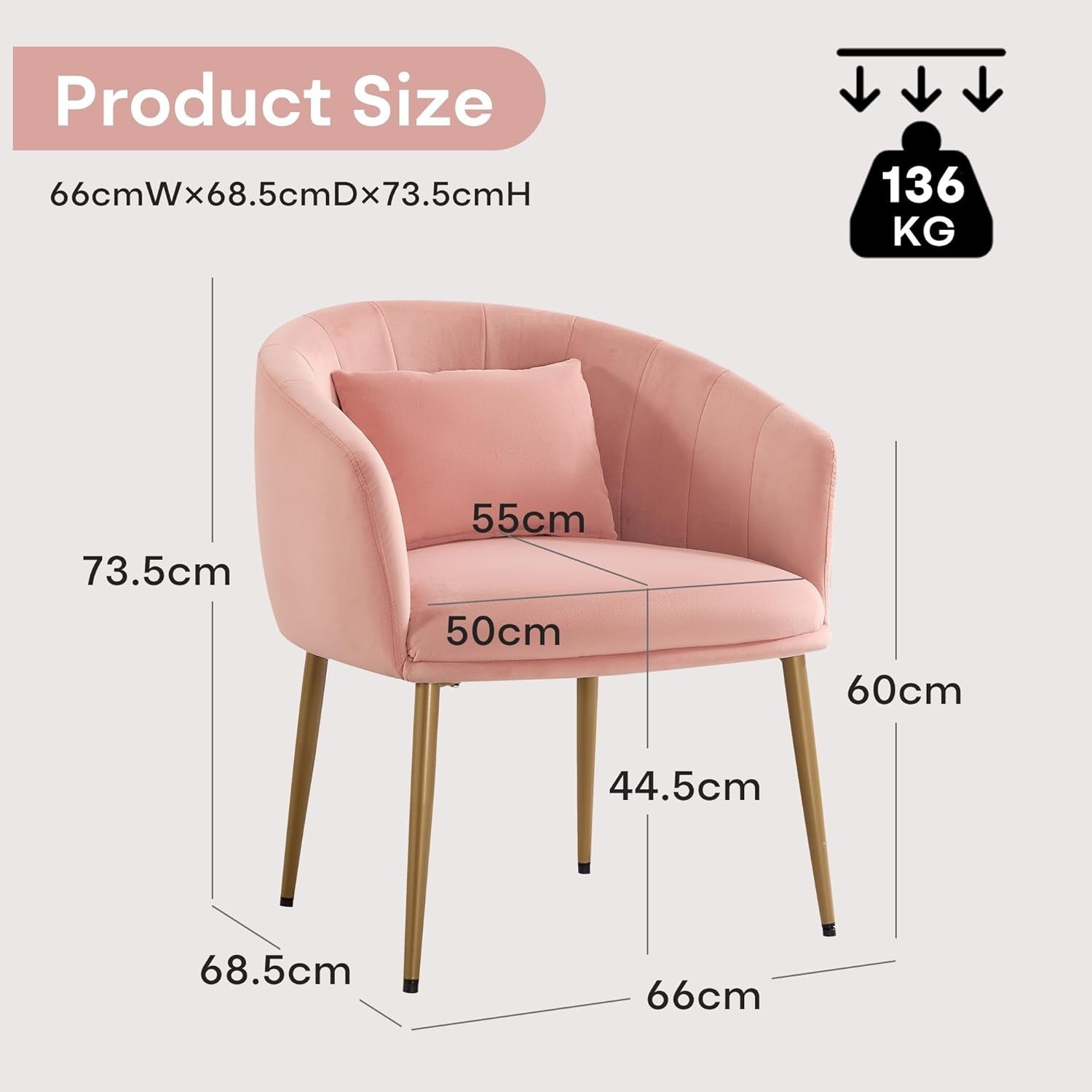 Velvet Vanity Chair Pink Gold Legs Makeup Dressing Accent Seat