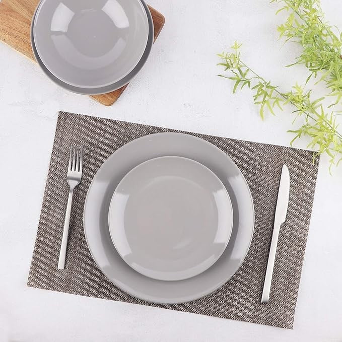 18pc Stoneware Dinnerware Set Grey Plates Bowls Service for 6