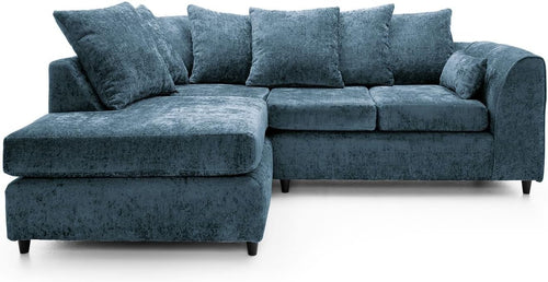 L Shaped Corner Sofa Dark Blue Chenille – 5 Seater Couch w/ Cushions & Support