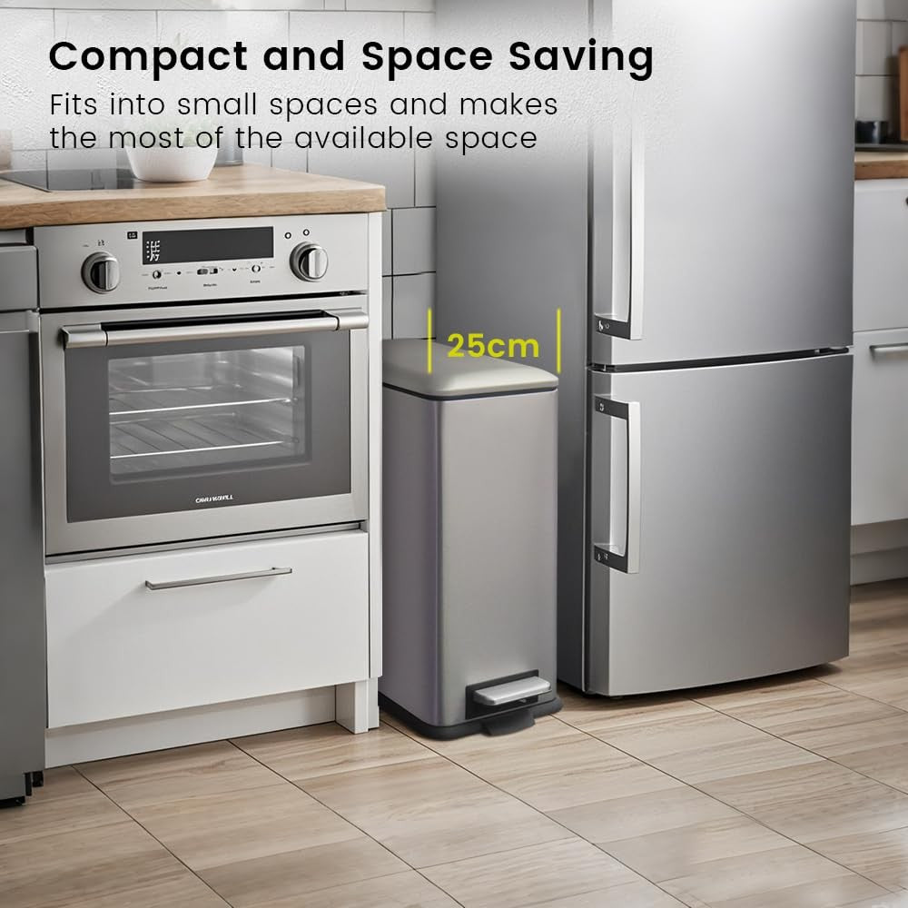 30L Kitchen Pedal Bin Soft Close Stainless Steel Grey