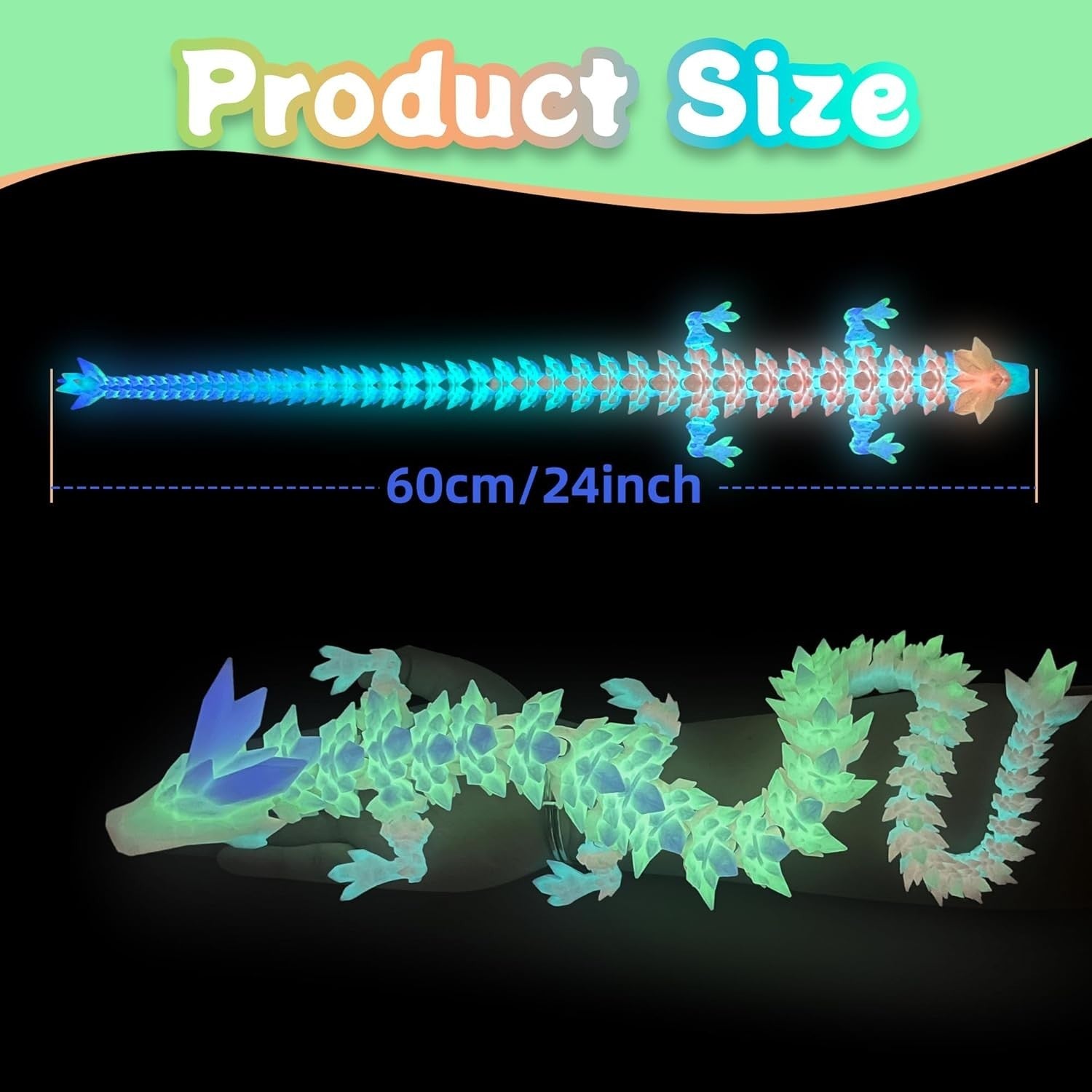 24 Inch 3D Printed Dragon Glow Rainbow Articulated Fidget Toy Figure
