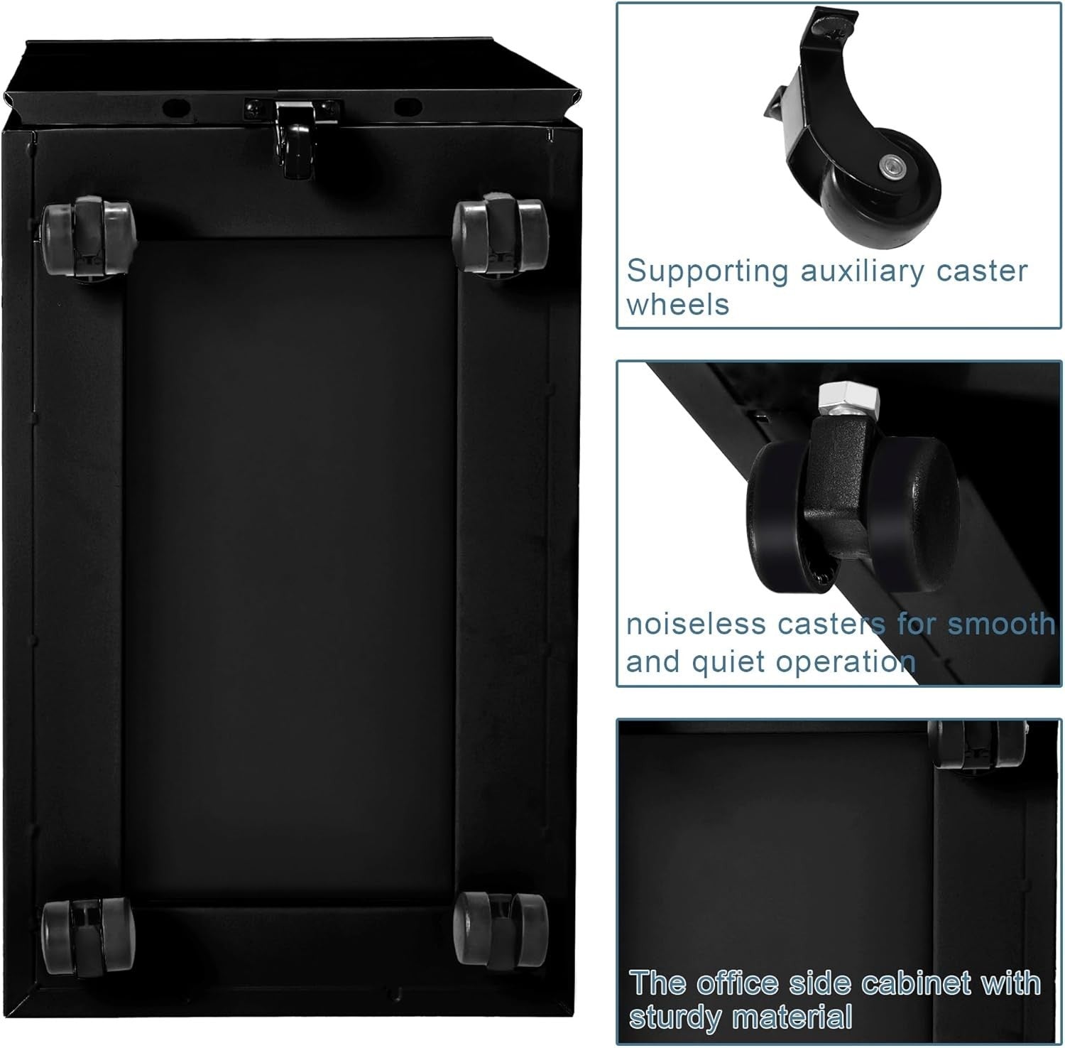 Black Locking Metal File Cabinet 2 Drawer Under Desk Rolling Storage
