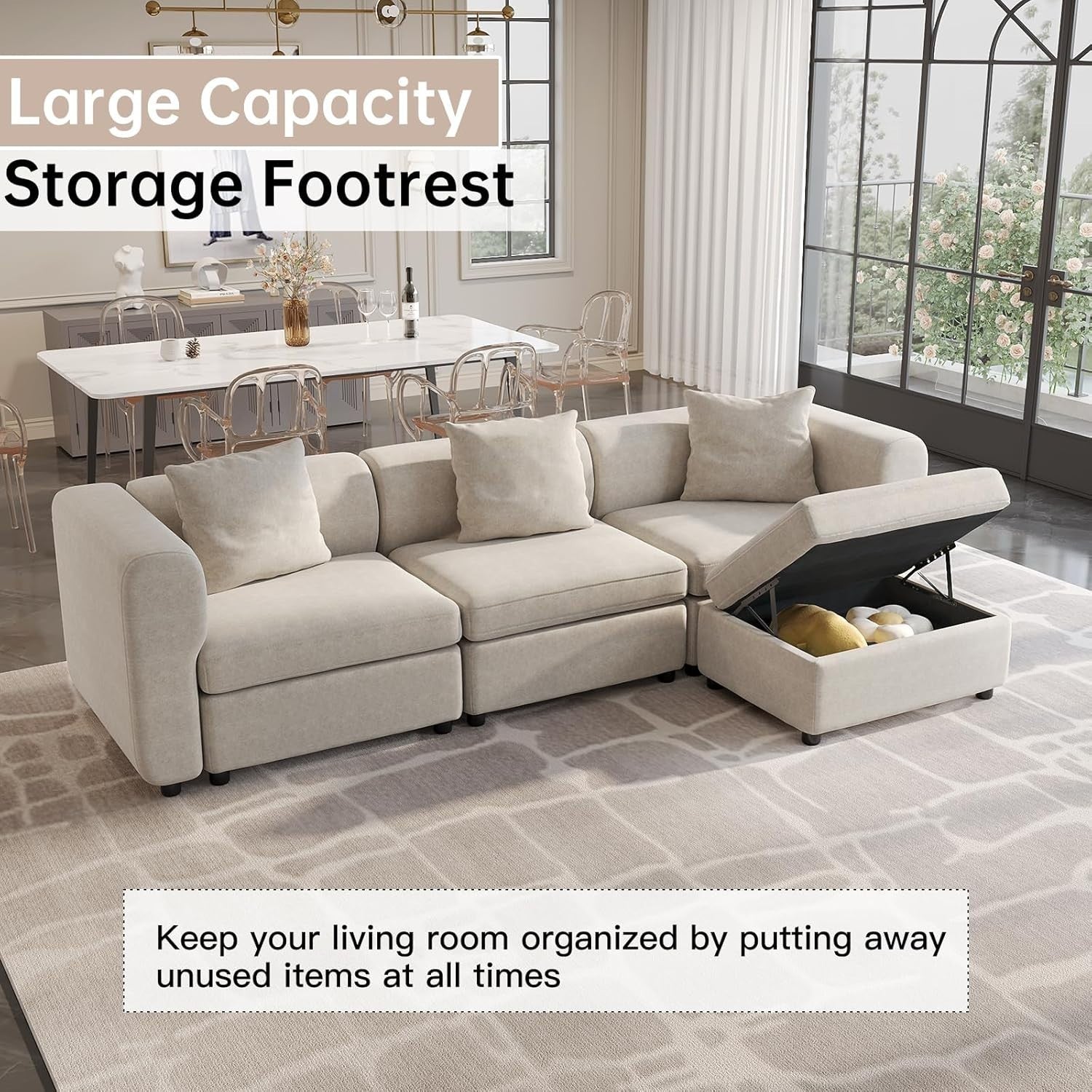 5 Seater L/U Shape Sectional Sofa Bed with 2 Storage Ottomans Velvet Couch