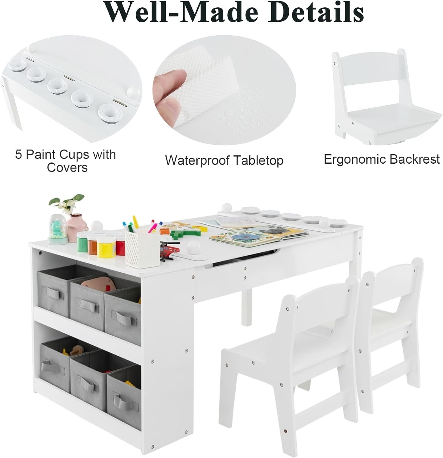 Kids 2-in-1 Lift-Top Art & Study Table Set with Storage, Paper Roll & Paint