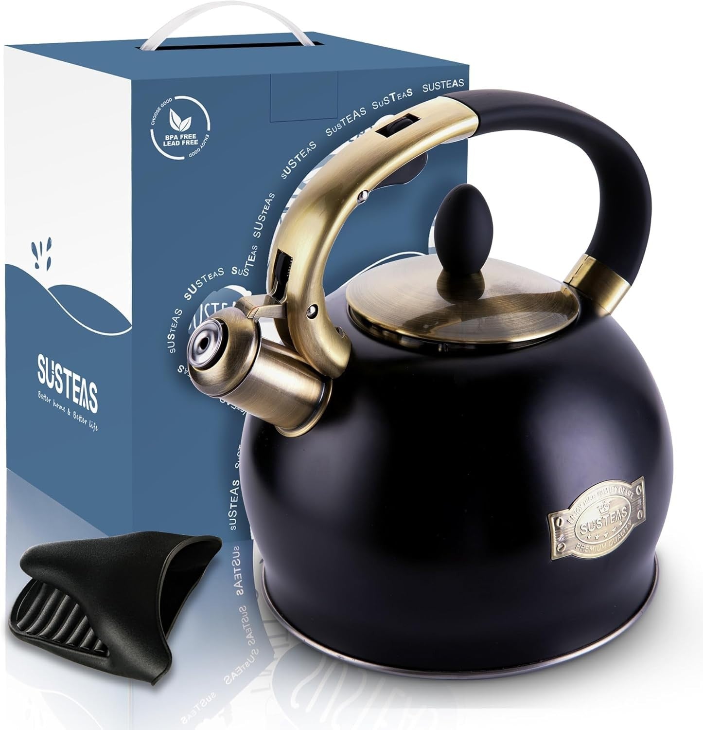 3L Whistling Tea Kettle Stainless Steel Stove Top Teapot Black