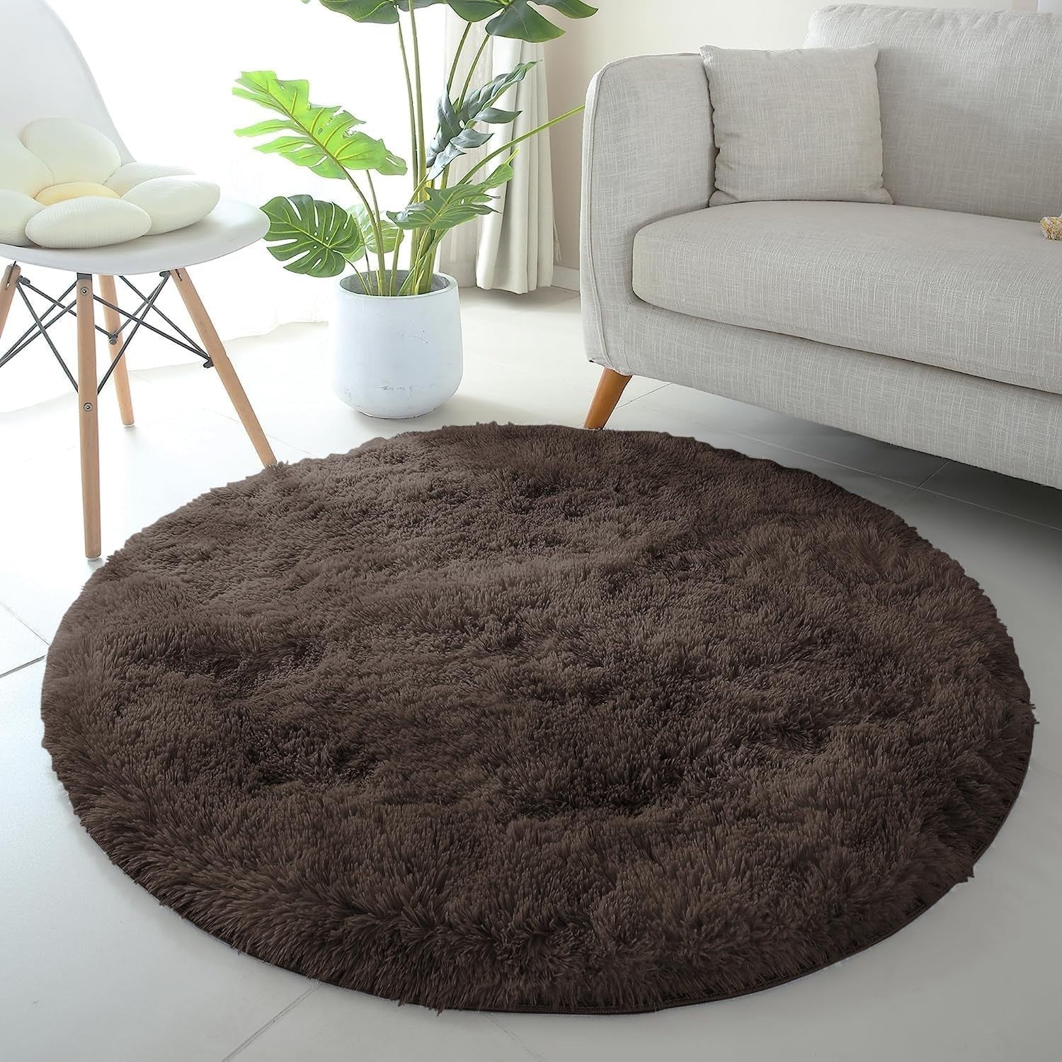 Round Shaggy Rugs Set 2pcs 120x120cm Brown Super Soft Non Slip Thick Pile