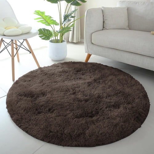 Round Shaggy Rugs Set 2pcs 120x120cm Brown Super Soft Non Slip Thick Pile