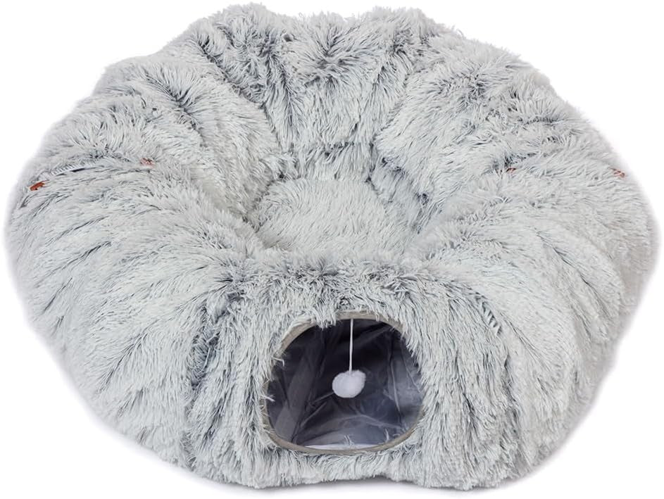 Cat Tunnel Bed Plush Play Tunnel w Removable Mattress Foldable
