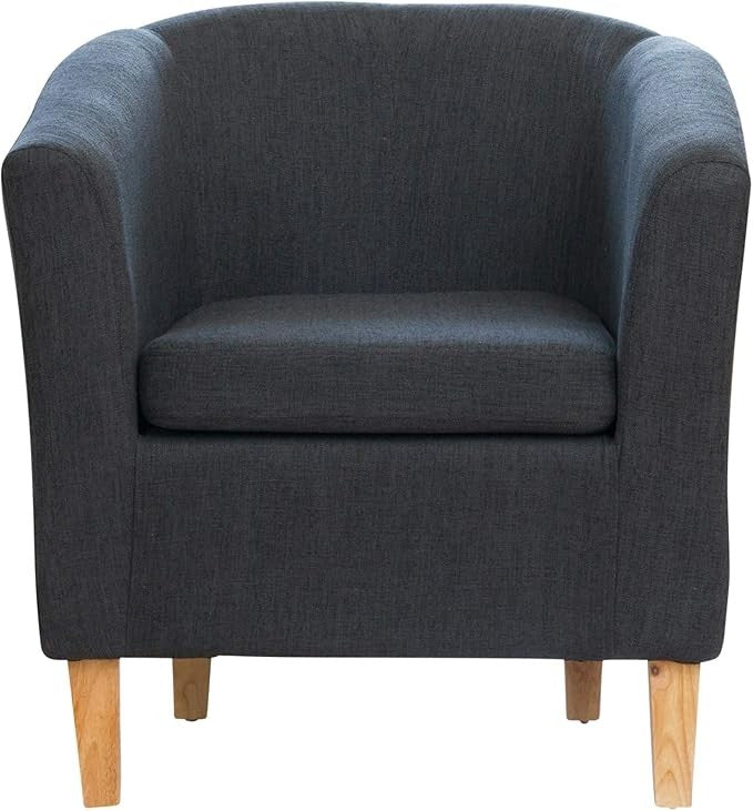 Black Hessian Fabric Tub Chair 68cm Wide Pine Legs Armchair