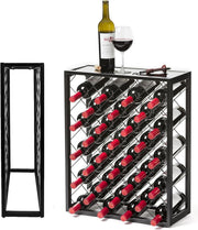 32 Bottle Wine Rack Freestanding Metal Wine Storage Shelf with Tabletop Black