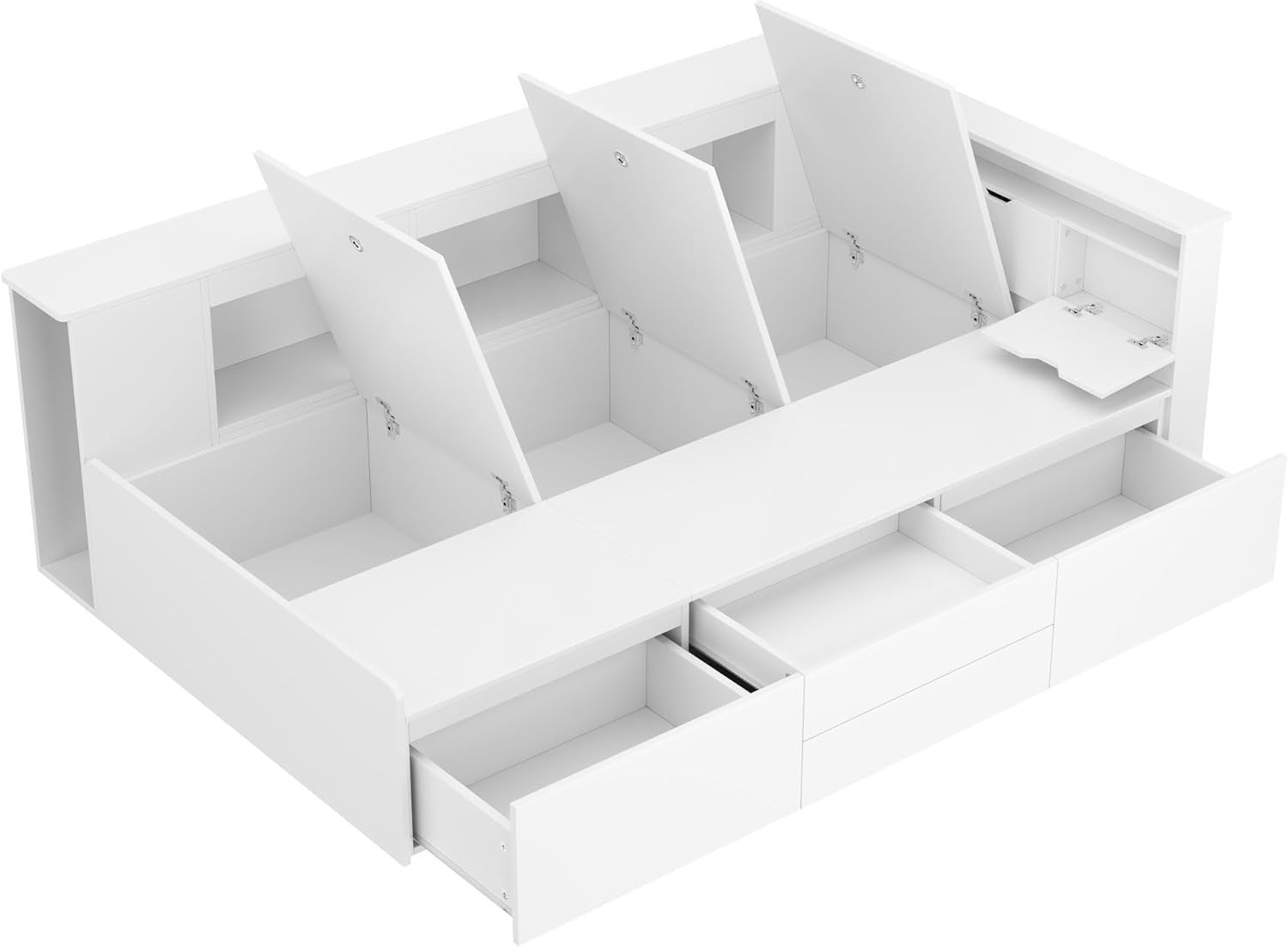 3FT White Cabin Bed Storage Drawers Bookcase Kids Single Bed Frame