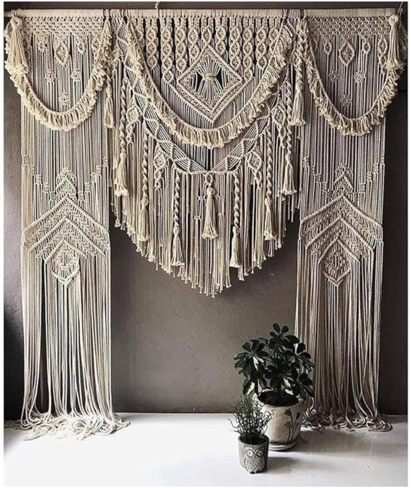 Handmade Macrame Curtain 75x85" Boho Wedding Wall Hanging Decor
