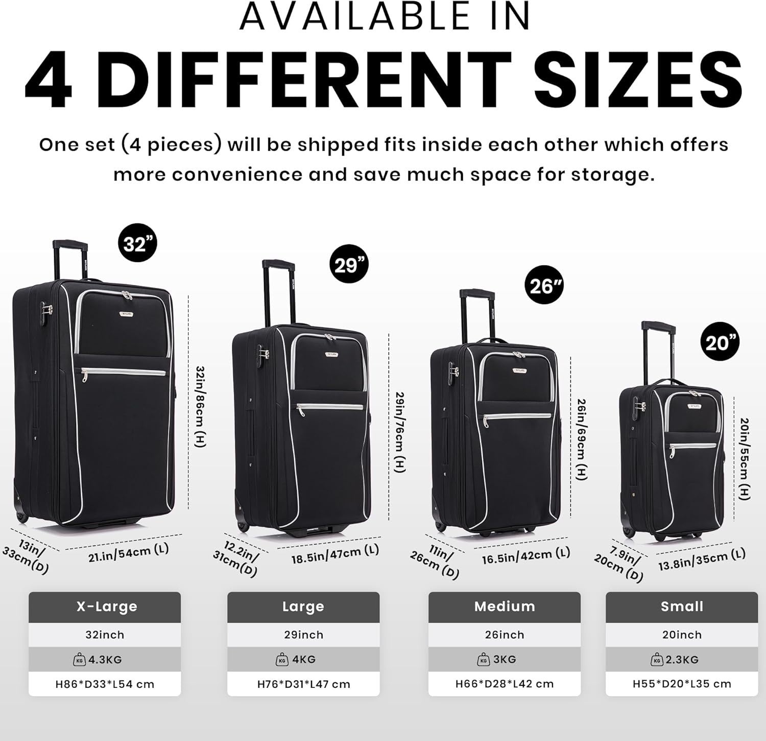 32'' Extra Large Soft Shell Check In Suitcase 20% Expandable 2 Wheel Lock