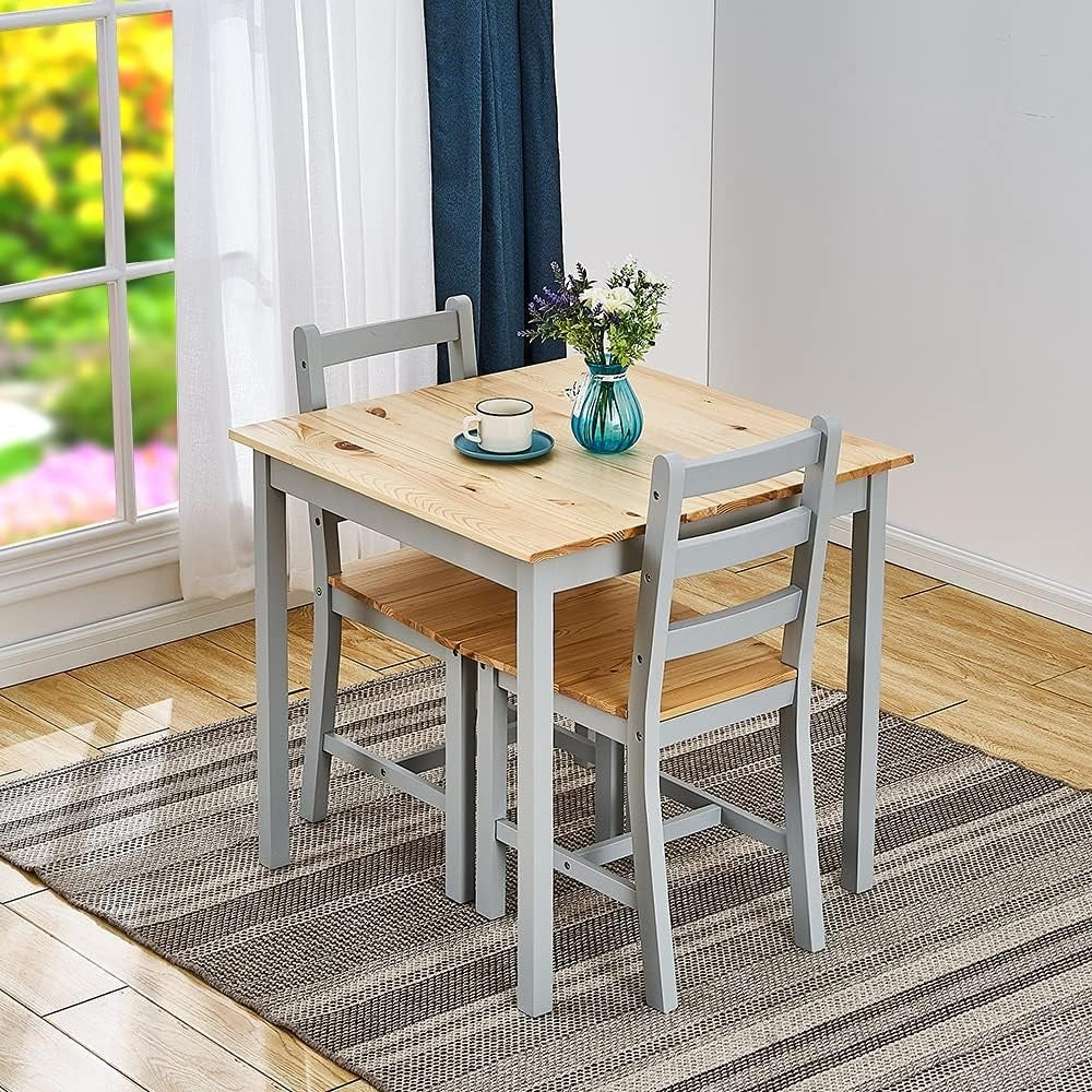 Solid Pine Dining Table & 2 Chairs Set | Durable Kitchen Furniture Grey