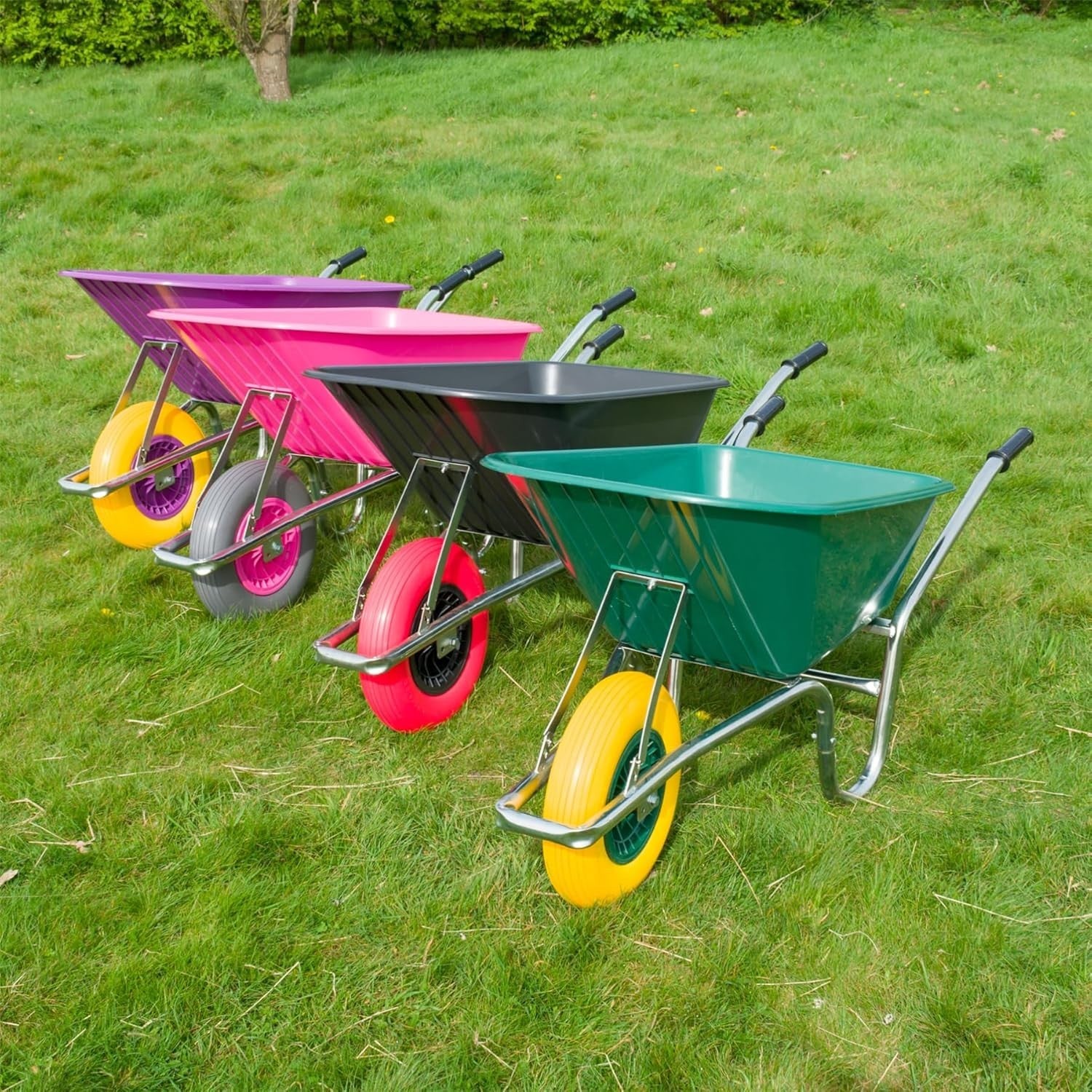 110L Garden Wheelbarrow – Green Plastic Tub w/ Steel Frame Reinforced Tyre 150kg