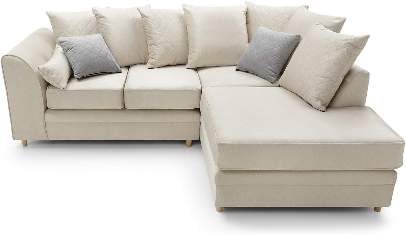 Cream Right Hand L Shape Corner Sofa Velvet Water-Repellent Modern Comfort