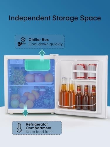 46L Mini Fridge Table Top Freezer-on-Top Quiet Reversible White