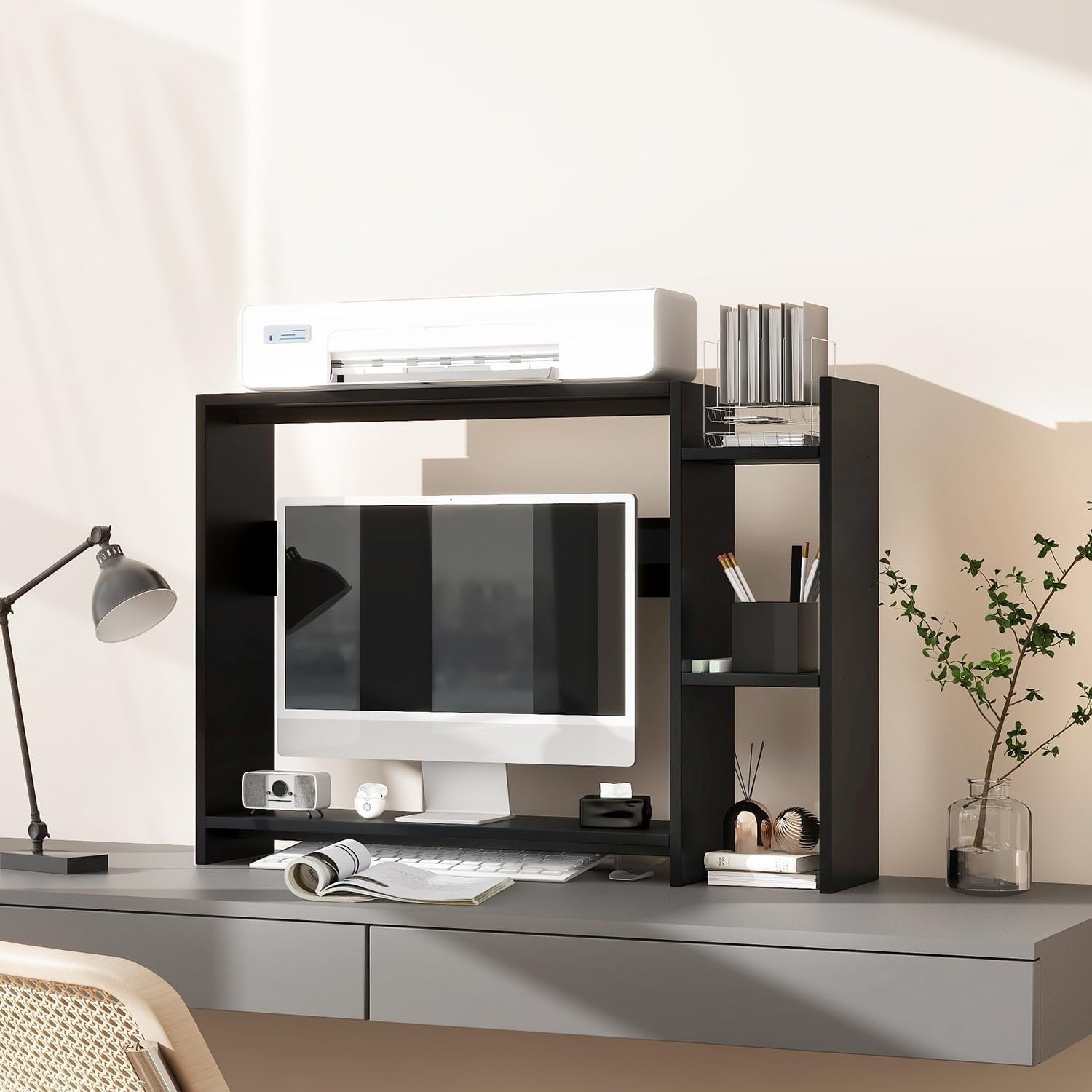 2-Tier Desktop Bookshelf 94cm Desk Shelf Organiser Monitor Riser Space-Saving
