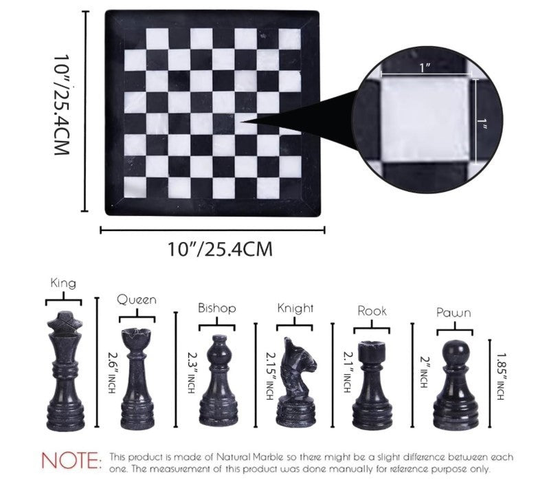 Luxury Handmade Marble Chess Set 10x10” – Elegant Stone Board + Weighted Pieces