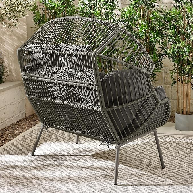 Grey Rattan Double Egg Chair 2 Seater Garden Patio Furniture w/ Cushions & Cover