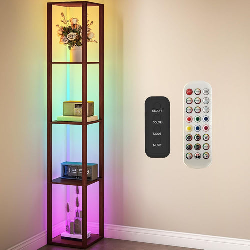 RGB LED Floor Lamp with Shelves Dimmable Remote Control Modern Corner Light