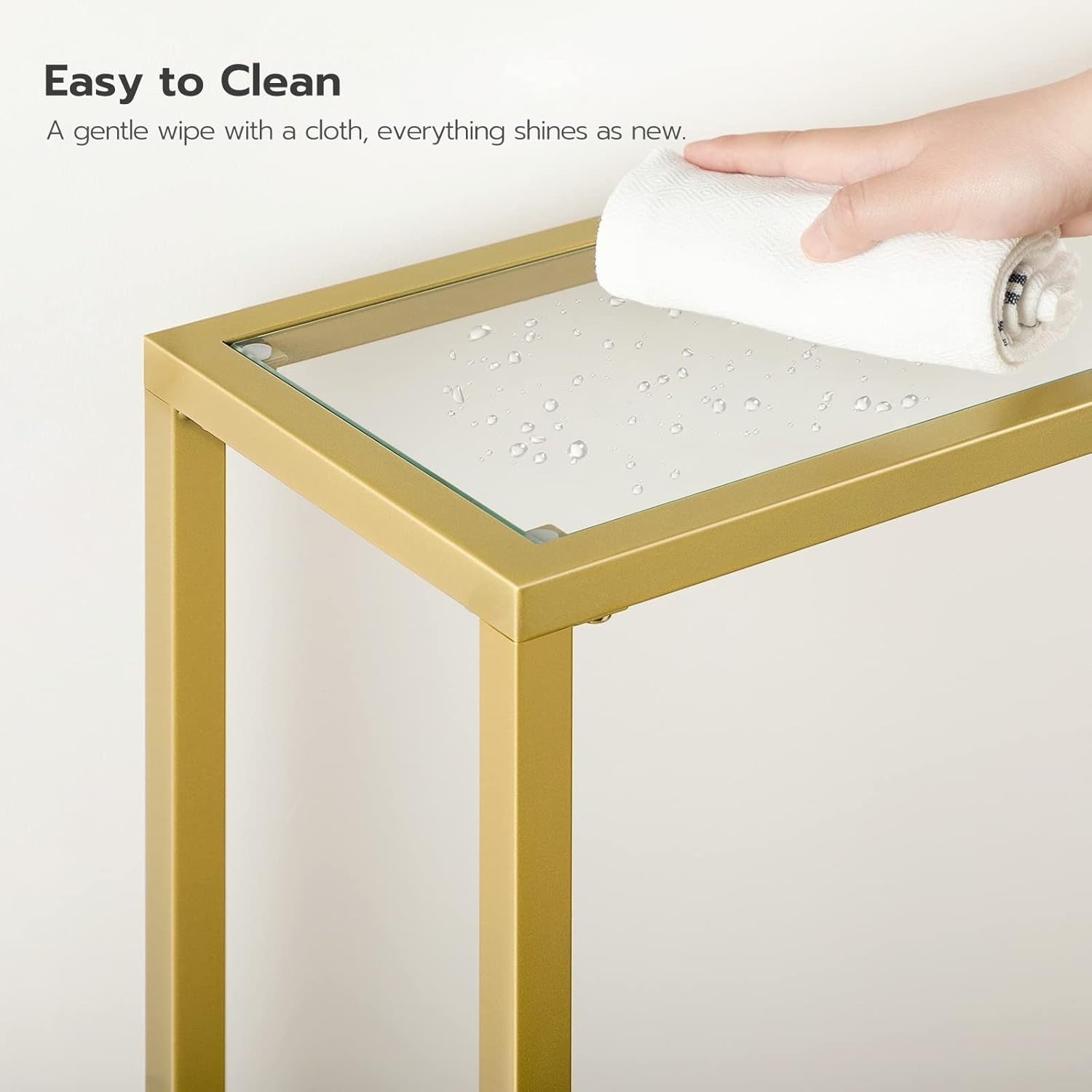 Slim Gold Console Table with Tempered Glass, Adjustable Feet, 100x22x80 cm