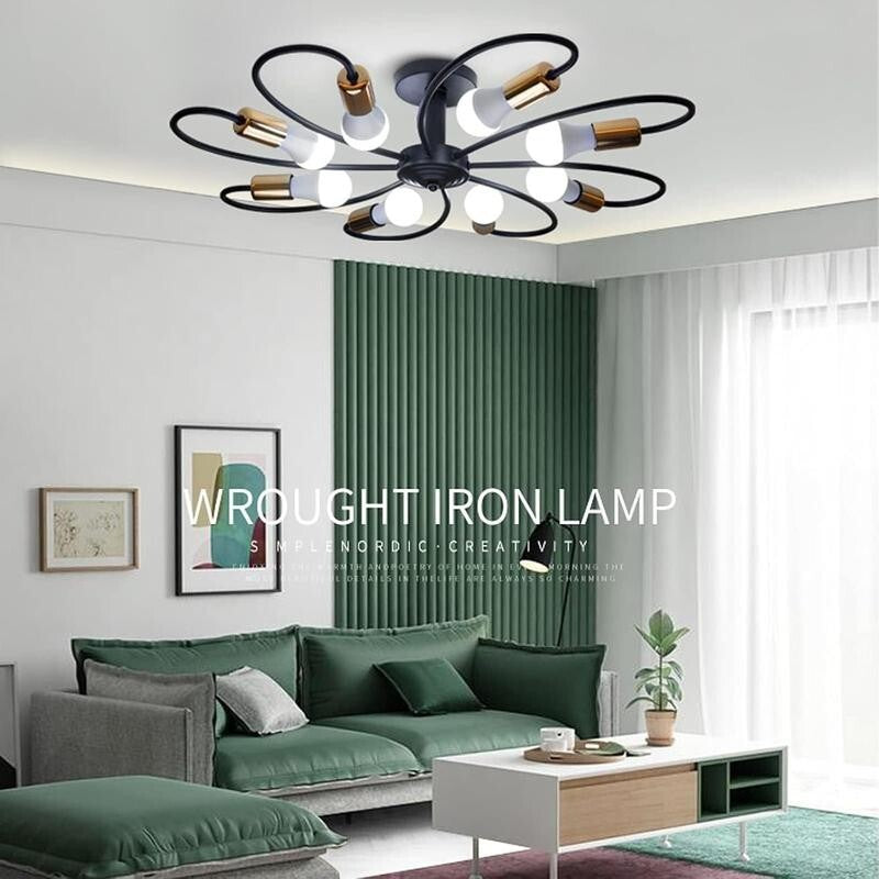 8-Light Black Gold Ceiling Light Flush Mount for Living Room