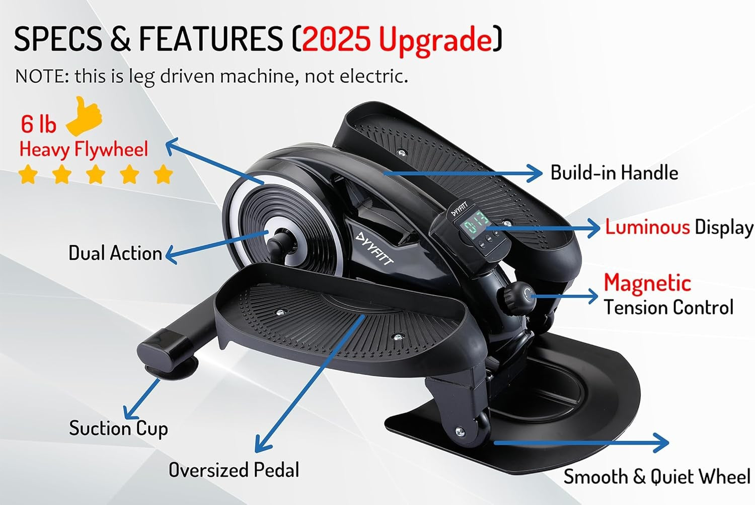 Under Desk Elliptical Pedal Exerciser Adjustable Resistance Quiet Leg Trainer