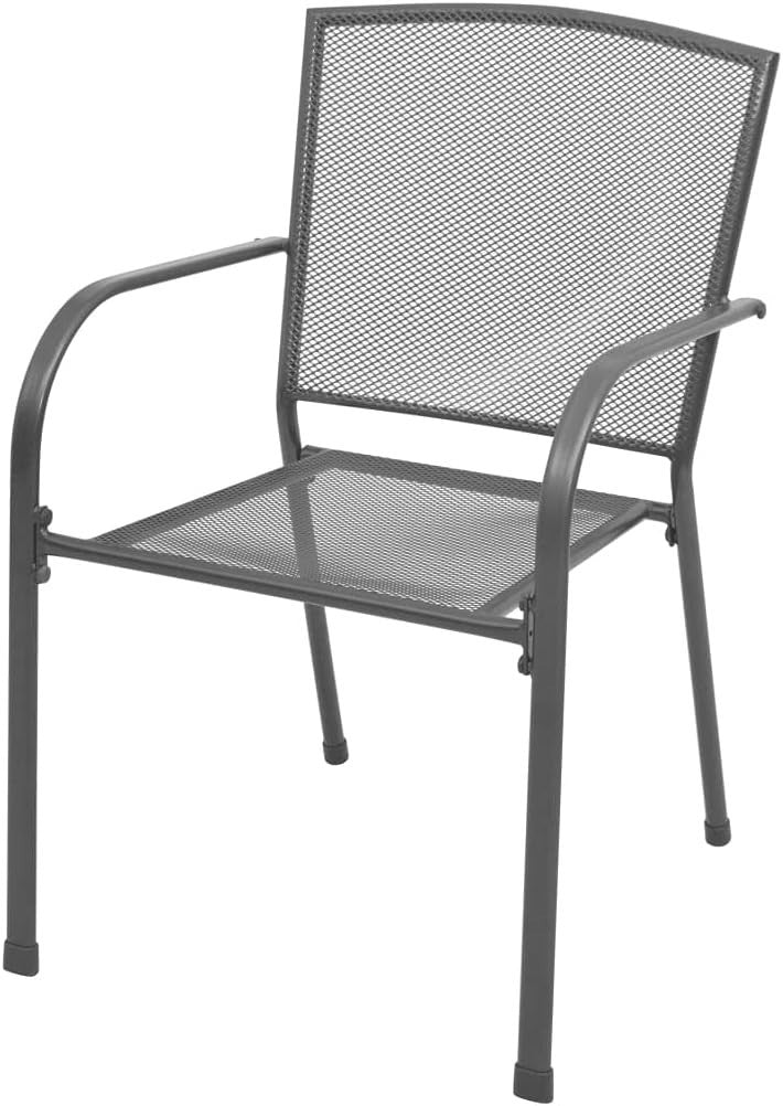 2 Pack Stackable Garden Chairs Steel Mesh Patio Dining Chairs Grey
