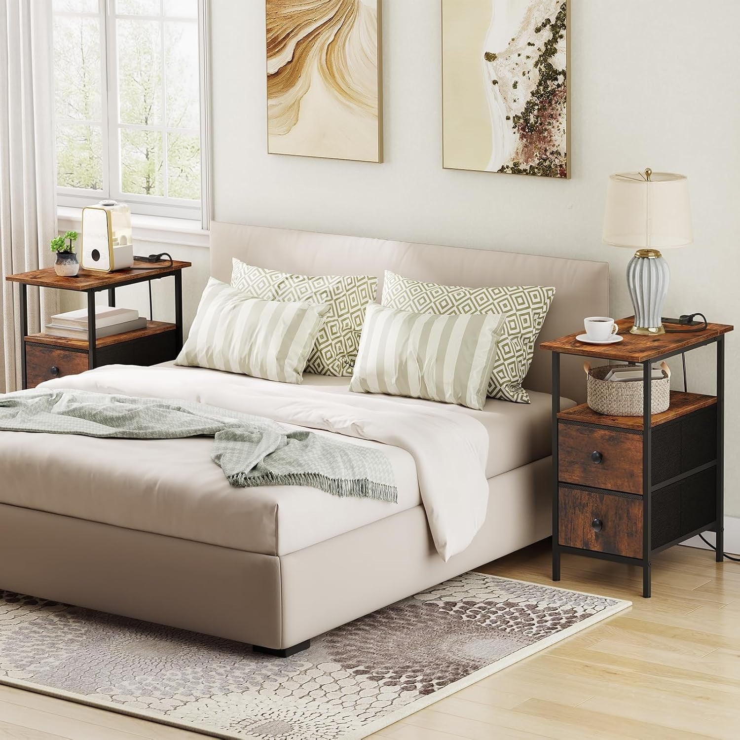 Set of 2 White 3 Drawer Bedside Tables – Modern Wooden Nightstands
