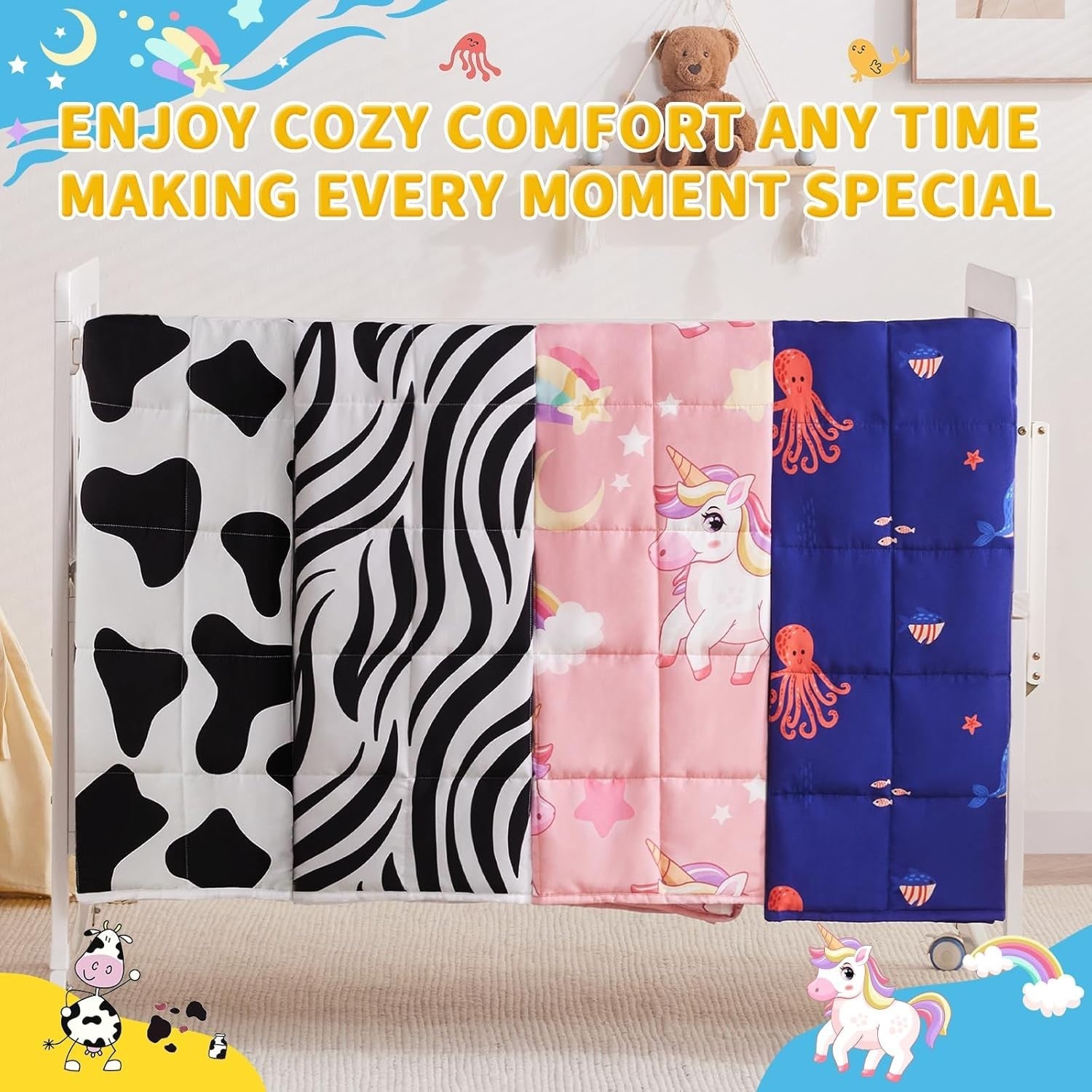 Kids Weighted Blanket 36"x48", 3lbs Pink Unicorn Breathable Glass Beads