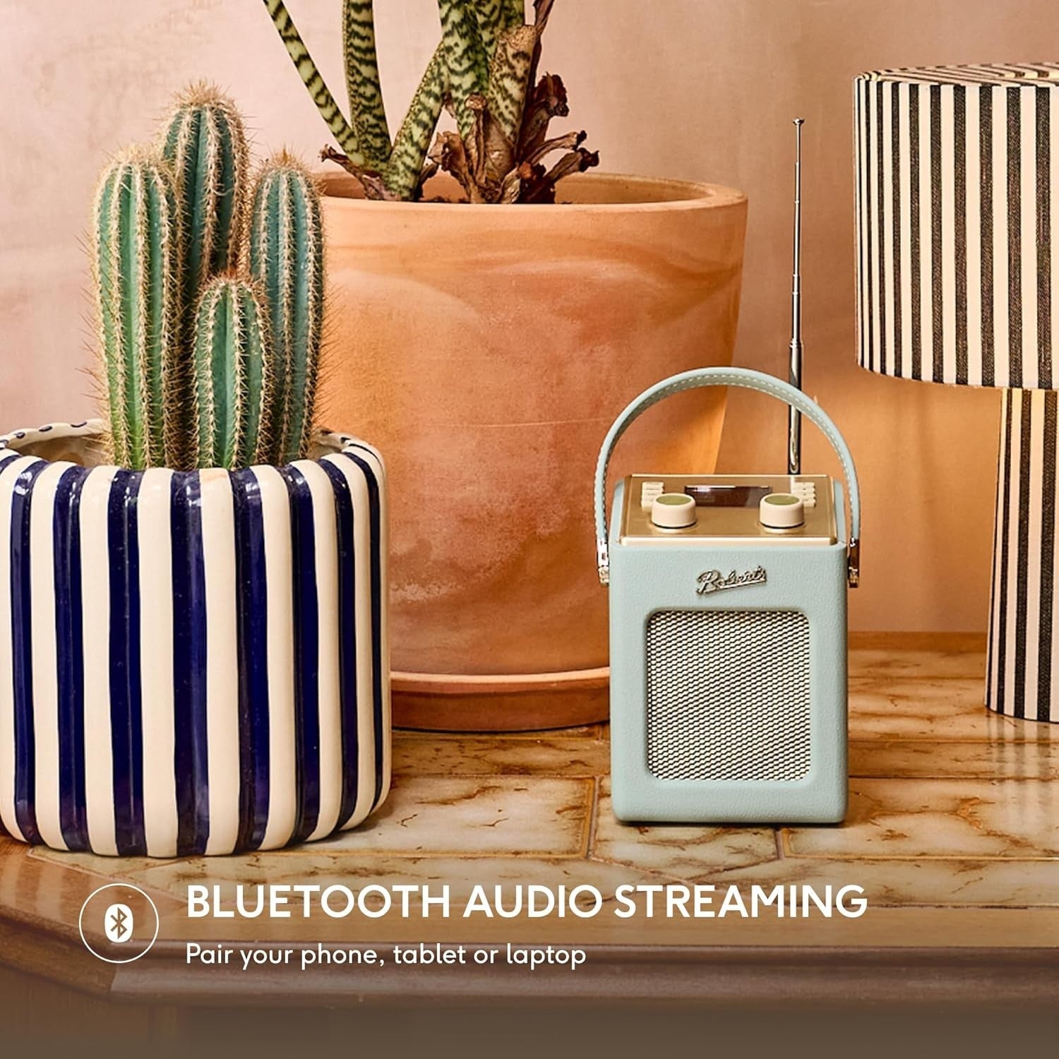 Portable DAB+/FM Radio with Bluetooth, Dual Alarms & Retro Sound – Duck Egg
