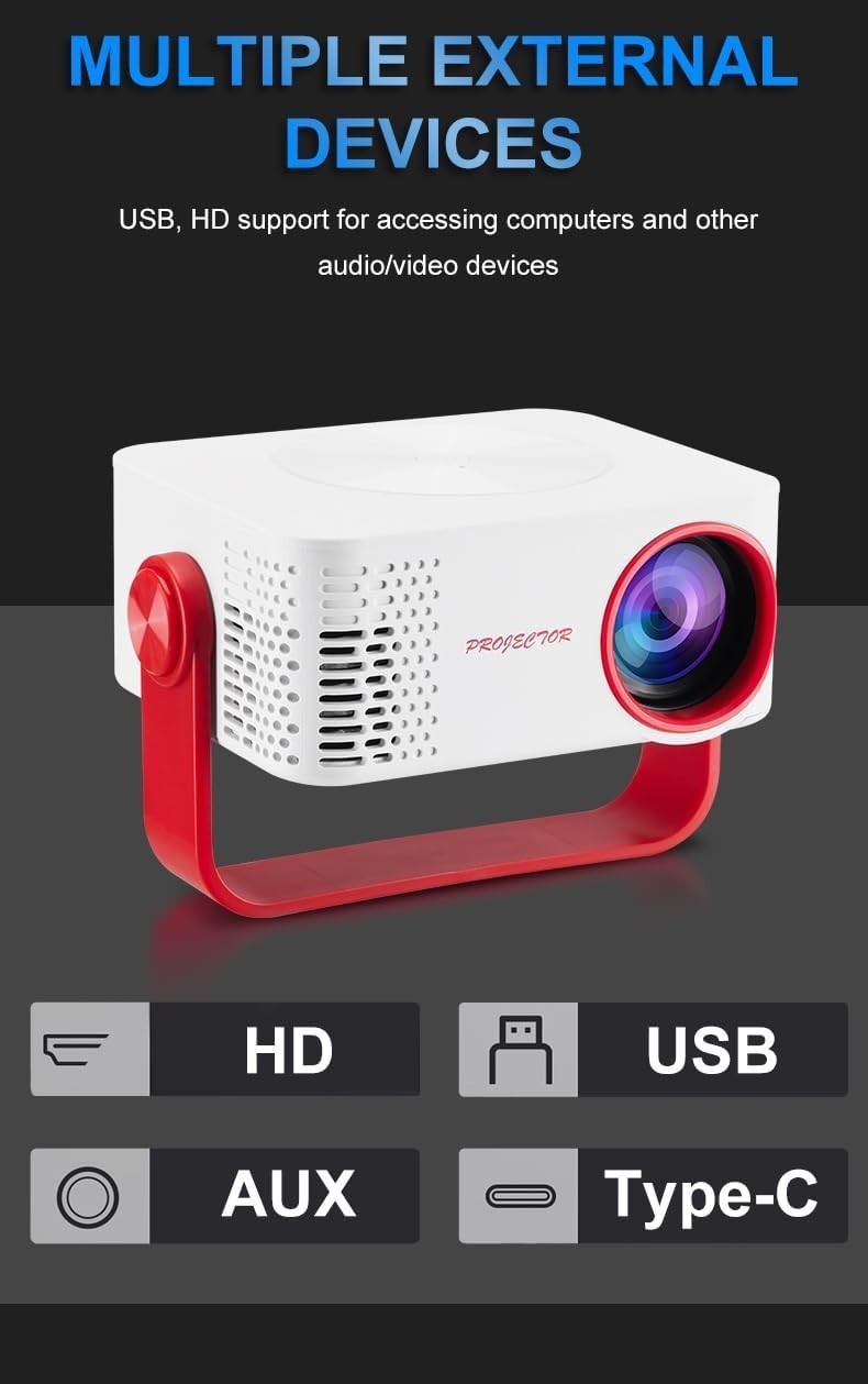 WiFi Mini Projector 1080P 4K Supported 180° Portable Home Theater