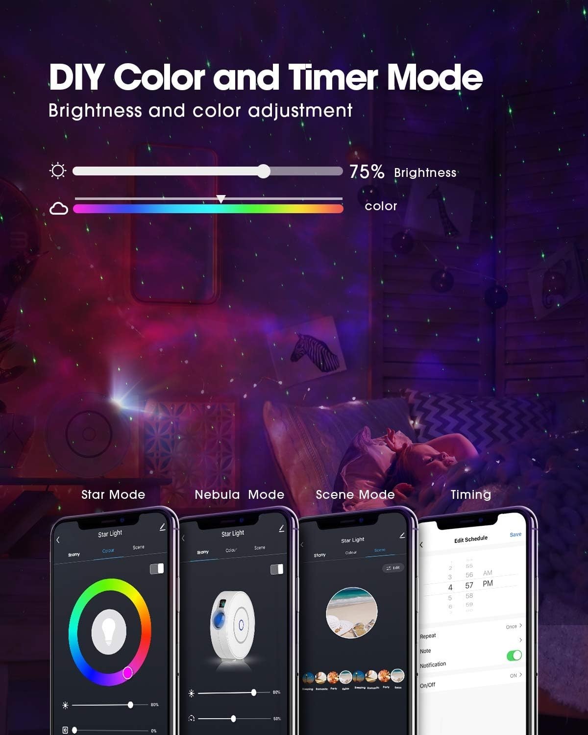 Smart Galaxy Projector WiFi LED Star Light Alexa Voice RGB Night Lamp