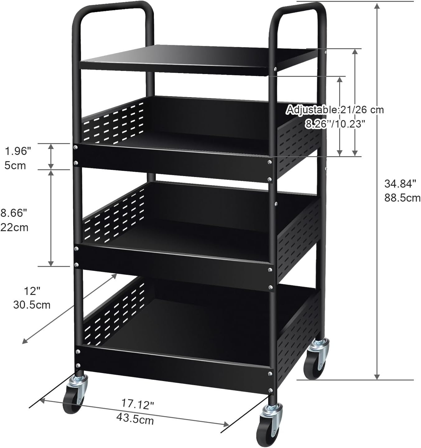 4 Tier Rolling Utility Cart Heavy Duty Metal Storage Organizer Black