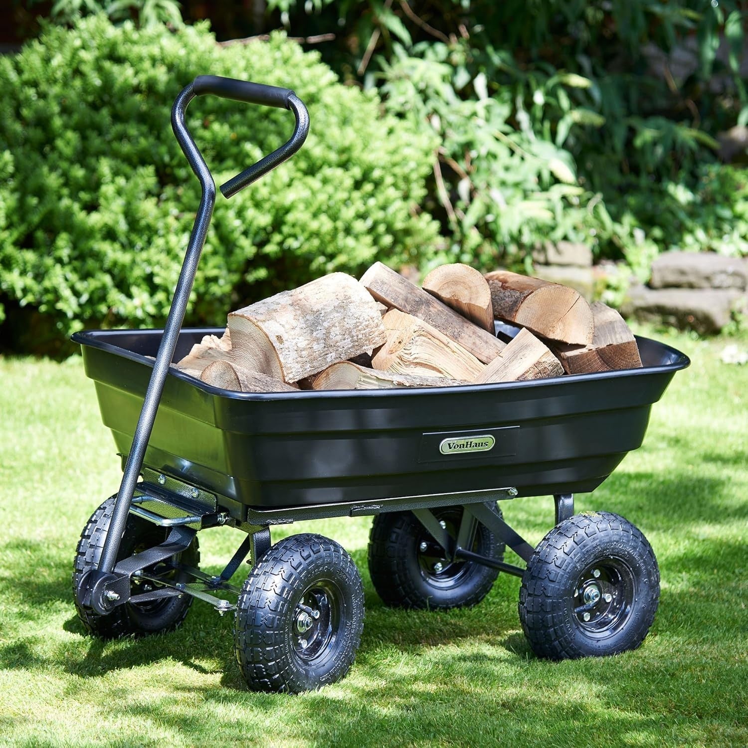 Heavy Duty Garden Dump Cart 75L Wagon Tipping Truck 250kg Load Pneumatic Wheels