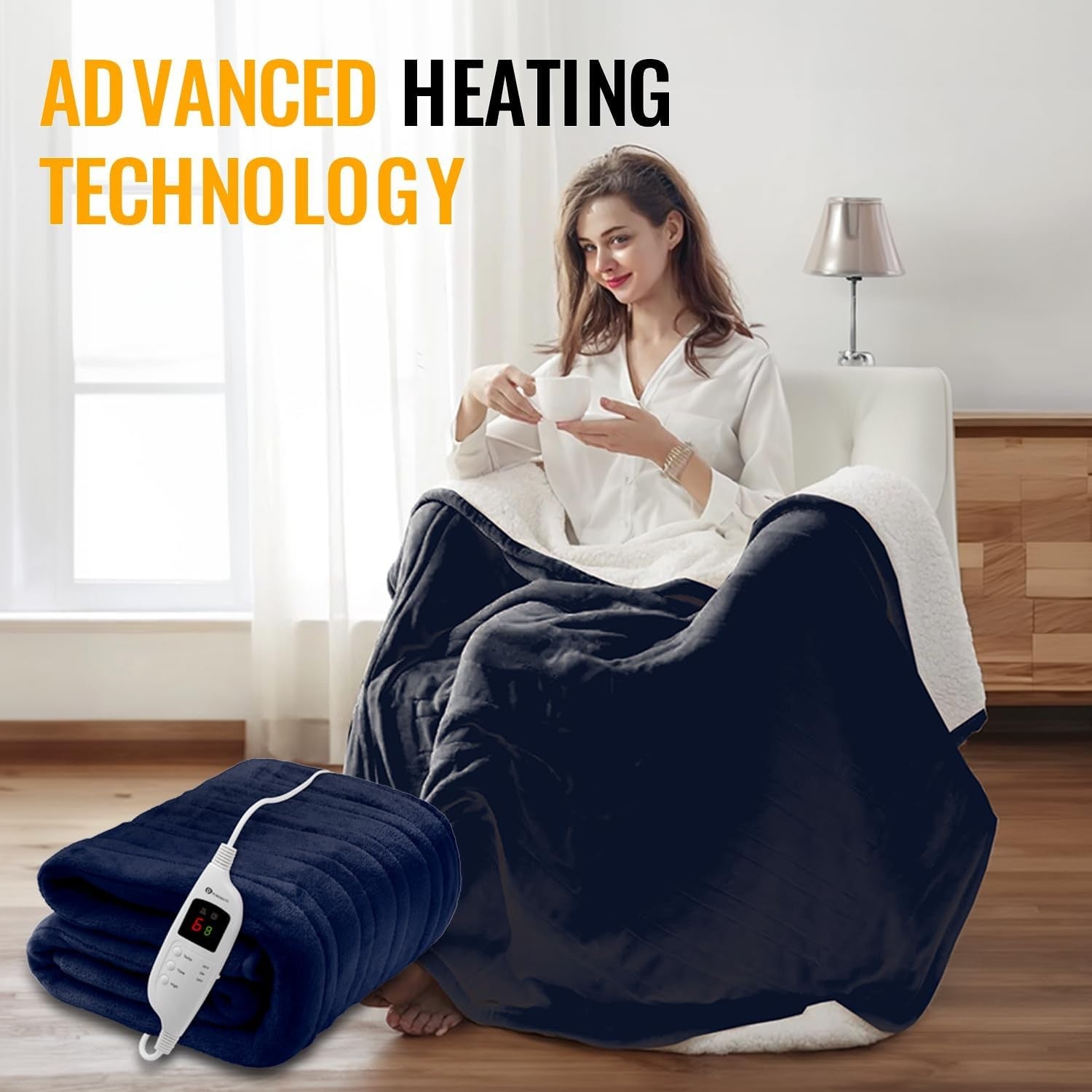 Electric Heated Throw Blanket 160x130cm Fleece 9 Heat Settings Timer