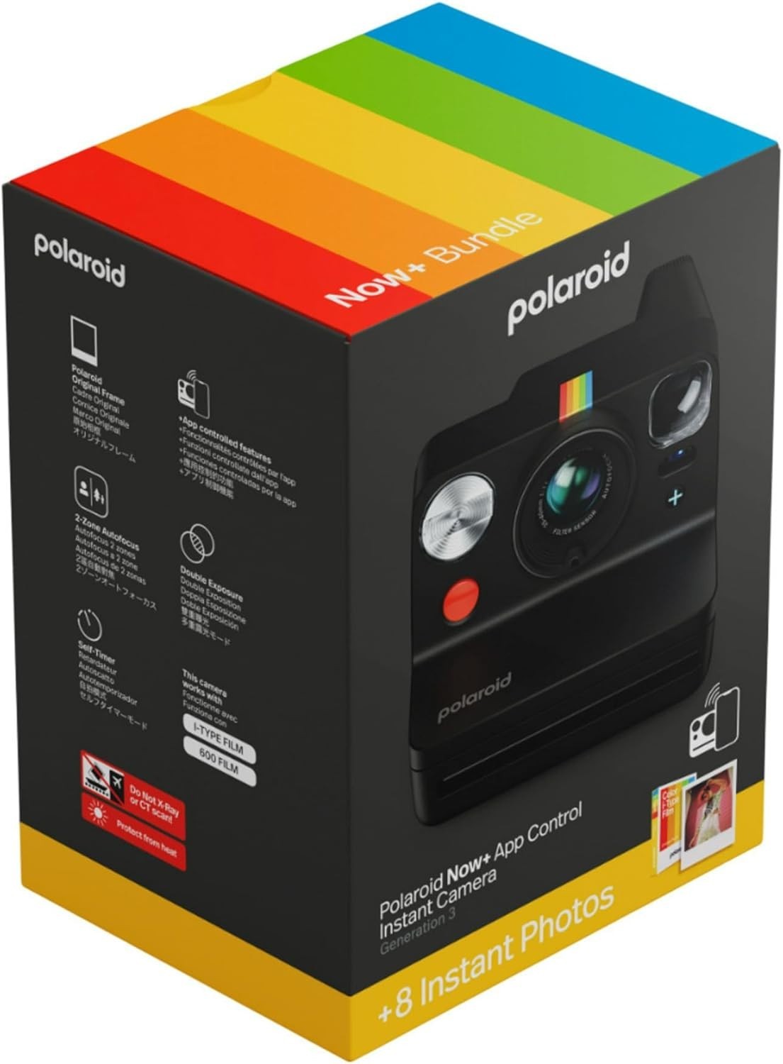 Instant Camera Bundle Dual Lens Autofocus Color Film 8 Photos Black