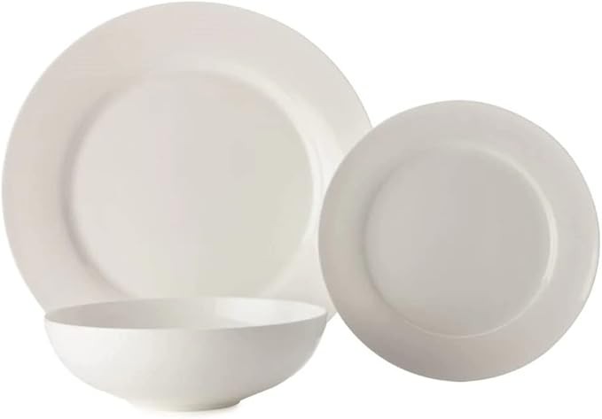 12pc White Dinner Set for 4 Bone China Plates Bowls Classic Rim Design