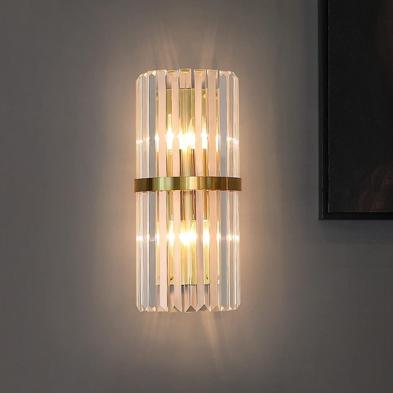 Modern Crystal Wall Sconce Light | Gold Base | Bedroom & Hallway Lighting