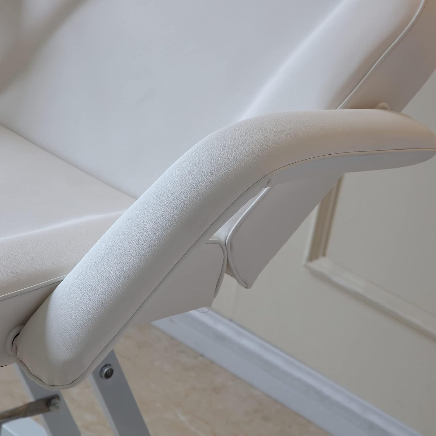 Adjustable 3-Section Beauty Massage Bed w/ Head Cushion & Swivel Stool White
