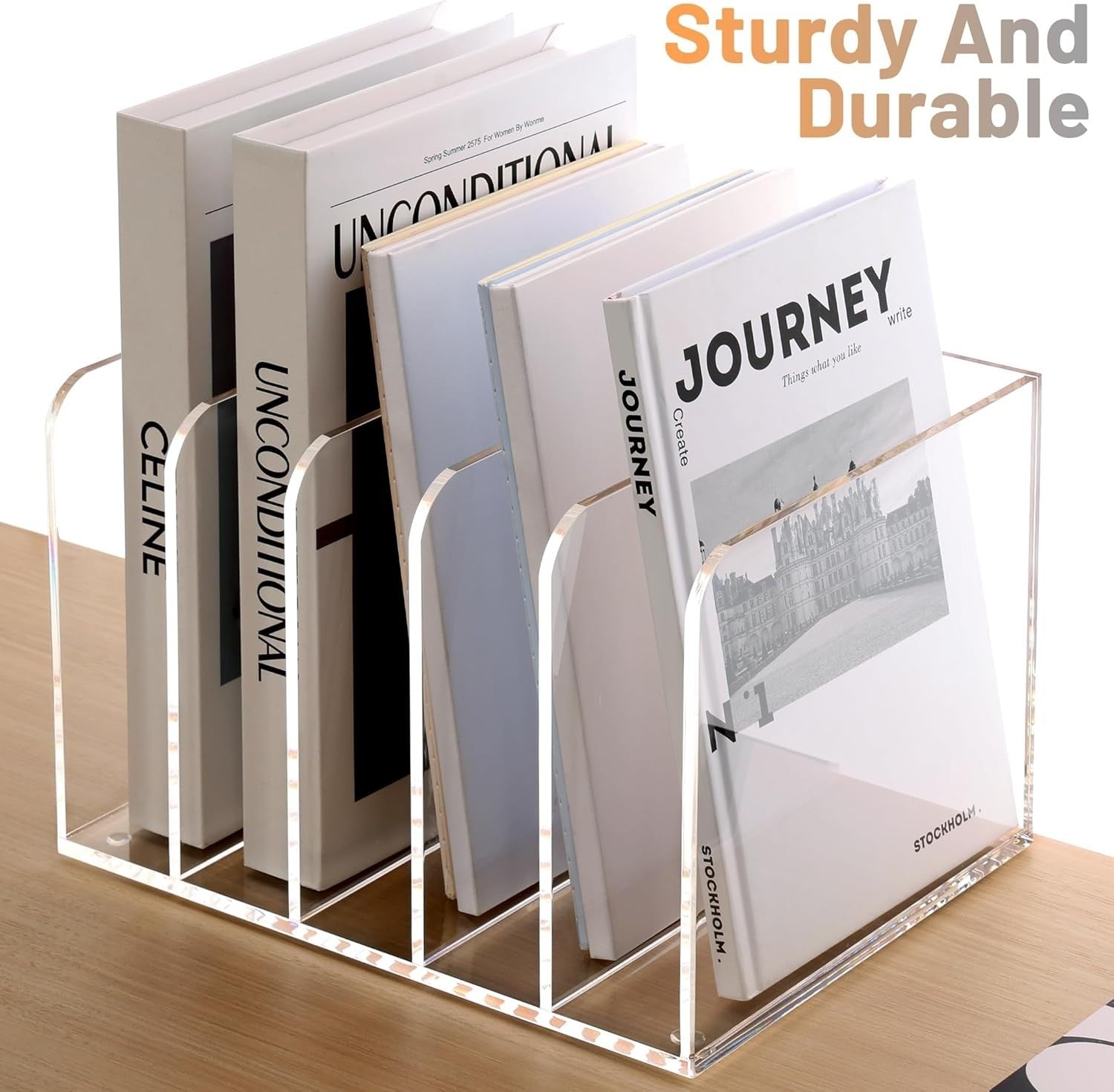 Clear Acrylic Desk Organizer 5-Section B5 Notebook & Mail Holder