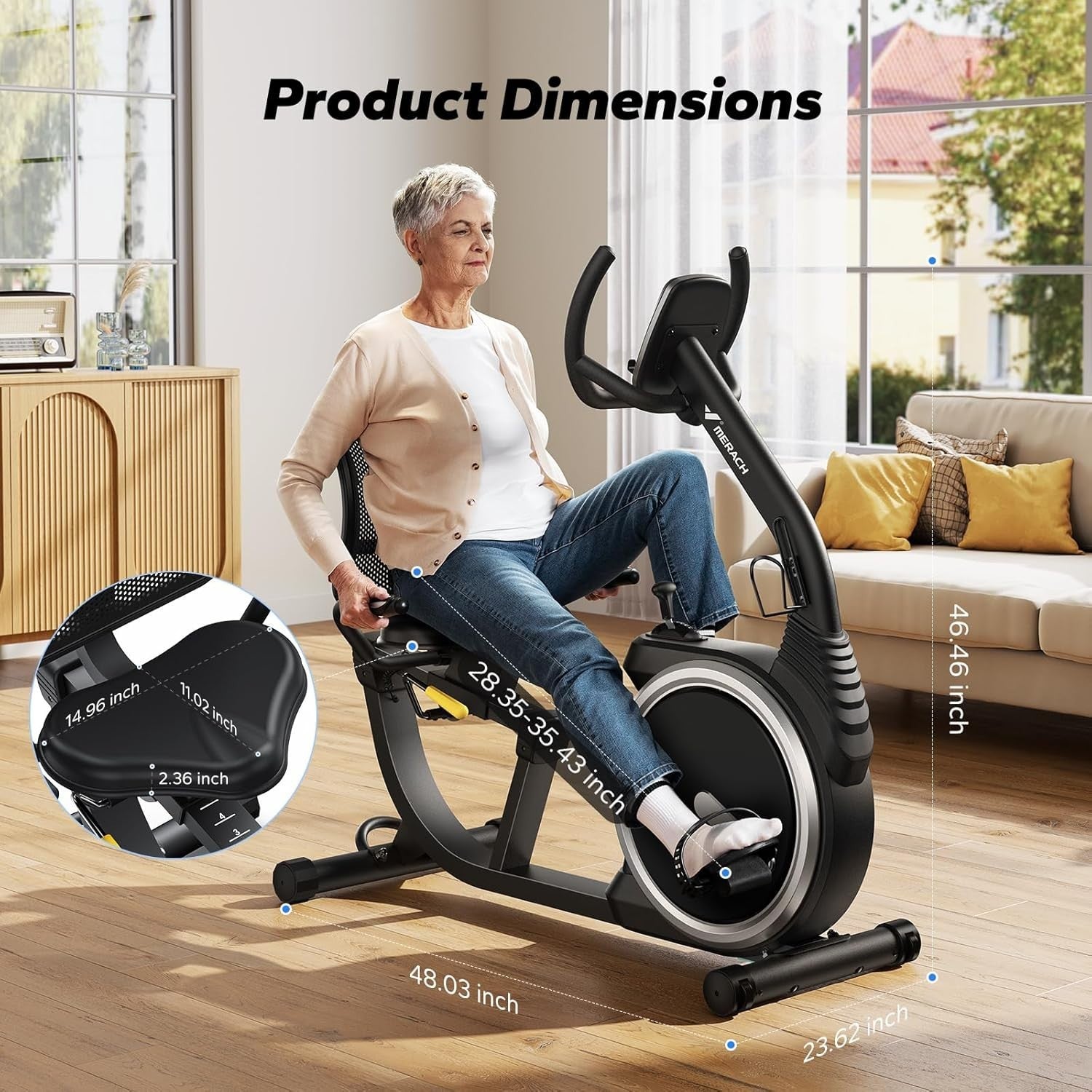 Recumbent Exercise Bike Magnetic Bluetooth LCD Quiet Adjustable Seat
